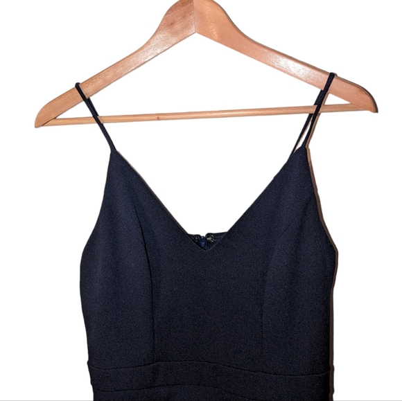 BHLDN Lyra V Neck Faux Wrap Crepe Midi Dress Navy Blue Stretch Wedding Party - Picture 4 of 12